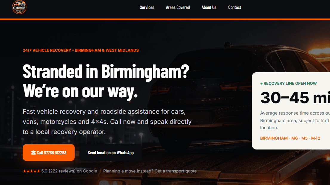 AJ Recovery Birmingham website design
